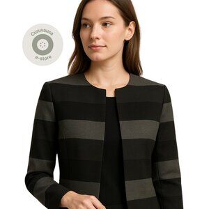 Tahari Arthur S. Levine Black Gray Striped Open Front Blazer Women’s 10